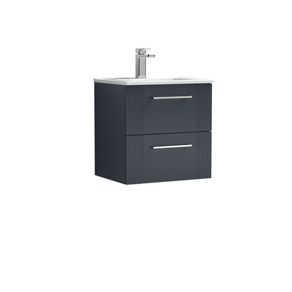 Nuie Deco 500mm Soft Black Wall Hung 2-Drawer Vanity Unit with Basin & Chrome Handles