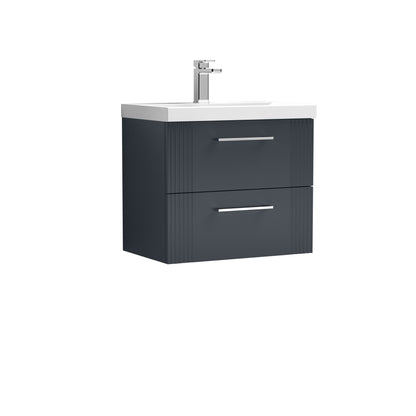 Nuie Deco 600mm Soft Black Wall Hung 2-Drawer Vanity Unit With Thin-Edge Basin