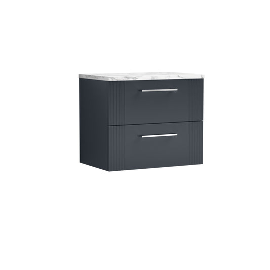 Nuie 600mm Part Fluted Soft Black 2-Drawer Wall Hung Vanity Unit With Laminate Worktop