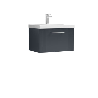 Nuie Deco 600mm Soft Black Wall Hung Single Drawer Vanity Unit with Basin & Chrome Handles