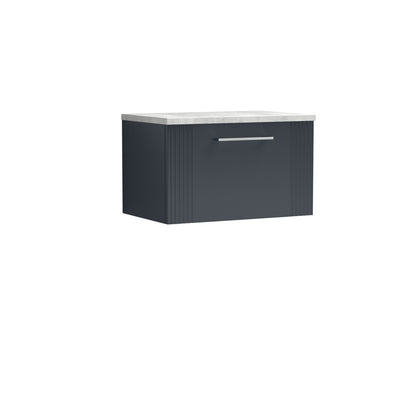 Nuie 600mm Soft Black Fluted Wall Hung Vanity Unit With Laminate Top & Chrome Handles
