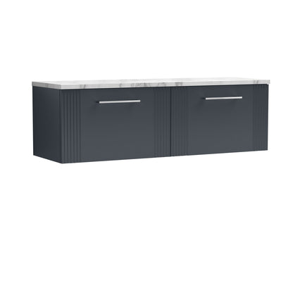 Nuie 1200mm Soft Black Part Fluted Wall Hung 2-Drawer Vanity Unit With Laminate Worktop