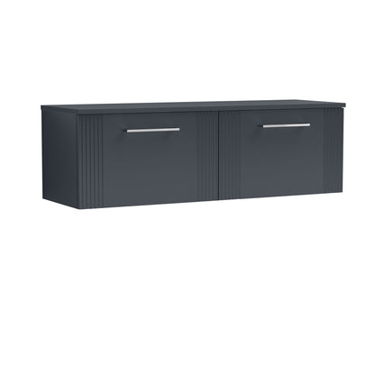 Nuie Art Deco Style 1200mm Soft Black Wall Hung 2-Drawer Vanity & Worktop With Chrome Handles