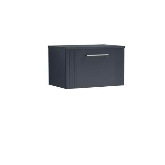 Nuie Deco Style 600mm Soft Black Wall Hung Single Drawer Vanity Unit With Worktop and Chrome Handles