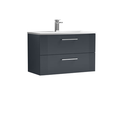 Nuie 800mm Soft Black Part Fluted Wall Hung 2-Drawer Vanity Unit & Curved Basin With Chrome Handles