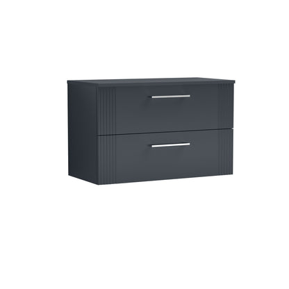 Nuie Deco 800mm Soft Black Wall Hung 2-Drawer Vanity With Worktop & Chrome Handles