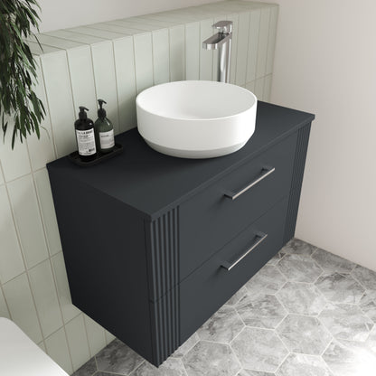 Nuie Deco 800mm Soft Black Wall Hung 2-Drawer Vanity With Worktop & Chrome Handles