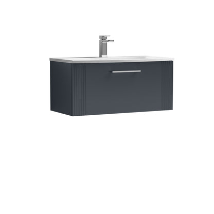 Nuie 800mm Soft Black Wall Hung Single Drawer Vanity & Curved Basin With Chrome Handle