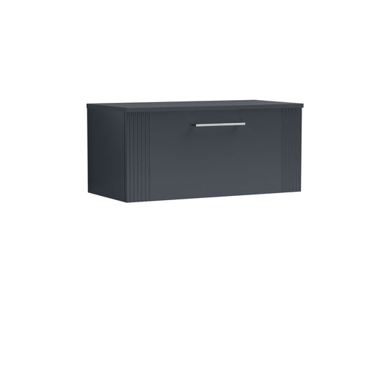 Nuie 800mm Soft Black Part Fluted Wall Hung Single Drawer Vanity & Worktop With Chrome Handles