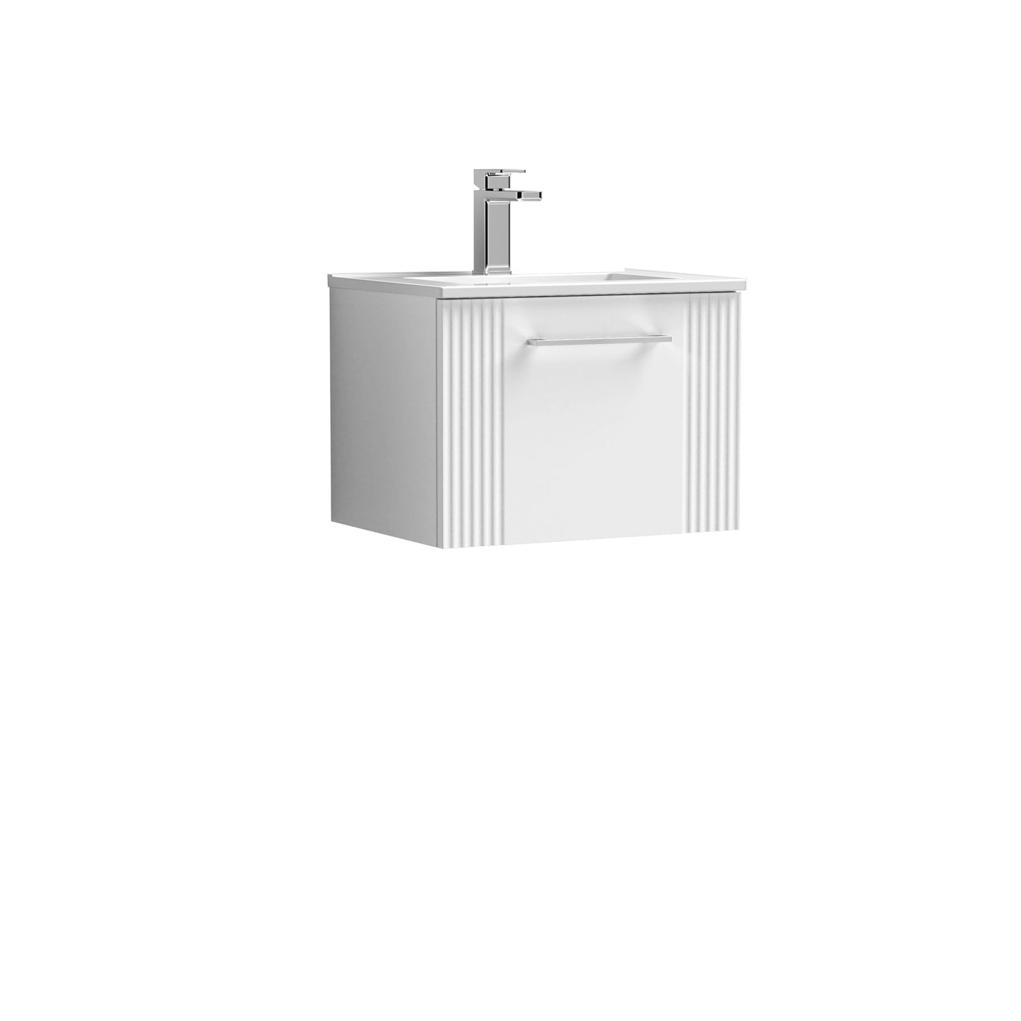 Nuie 500mm Satin White Wall Hung Single Drawer Vanity Unit with Basin & Chrome Handle