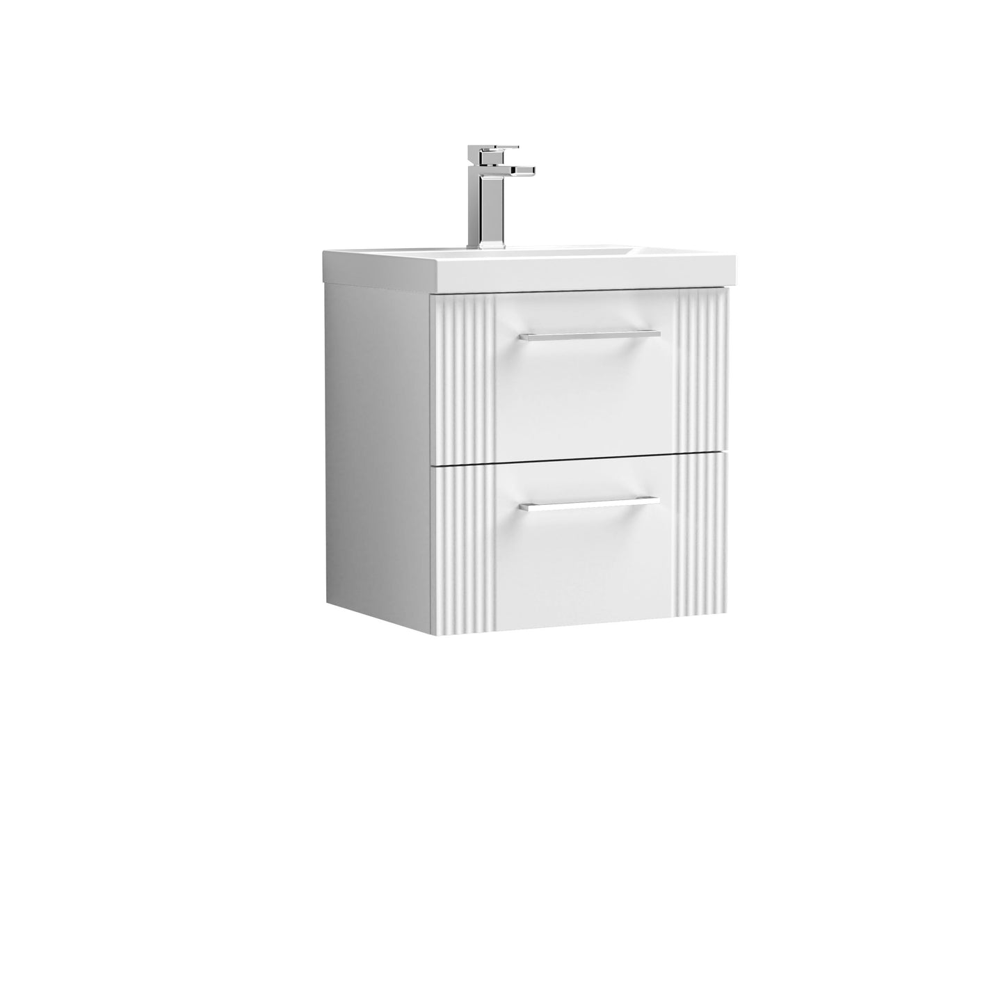 Nuie Deco 500mm Wall Hung 2-Drawer Vanity Unit with Mid-Edge Basin With Chrome Handles