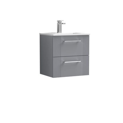 Nuie 500mm Satin Grey Part Fluted Wall Hung 2-Drawer Vanity Unit with Basin With Chrome Handles