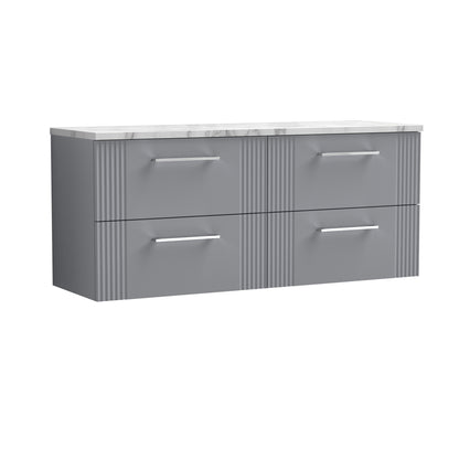 Nuie 1200mm Satin Grey Part Fluted Wall Hung 4-Drawer Vanity Unit With Laminate Worktop