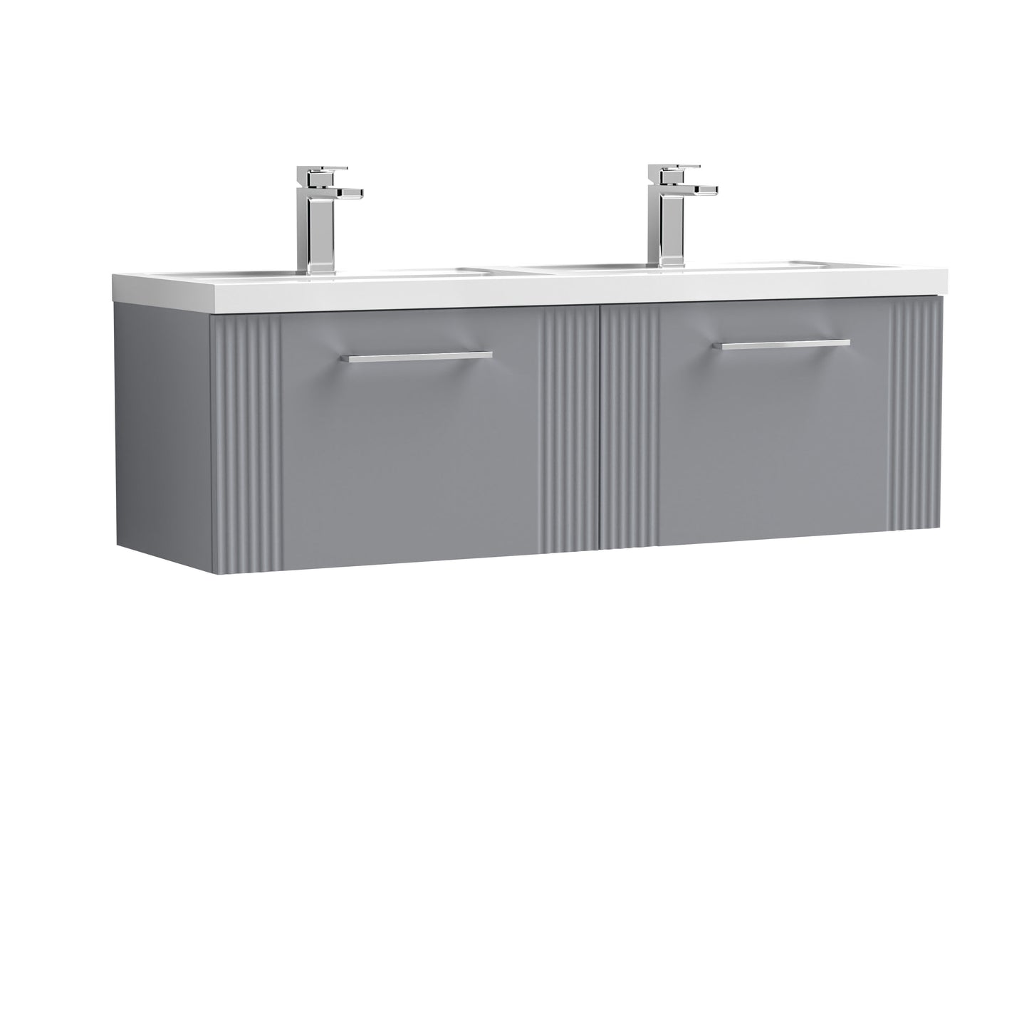Nuie Deco 1200mm Satin Grey Wall Hung 2-Drawer Vanity Unit with Double Basin & Chrome Handles