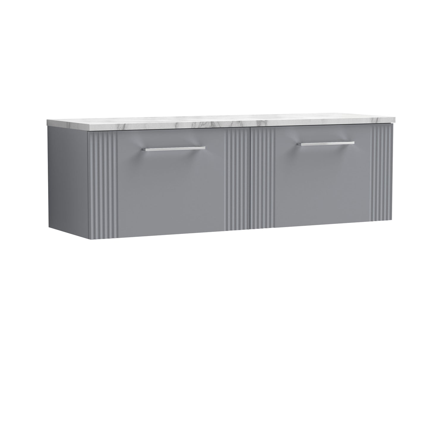 Nuie 1200mm Satin Grey Part Fluted Wall Hung 2-Drawer Vanity Unit With Laminate Worktop