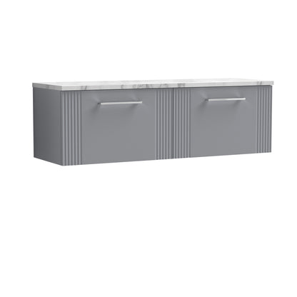 Nuie 1200mm Satin Grey Part Fluted Wall Hung 2-Drawer Vanity Unit With Laminate Worktop