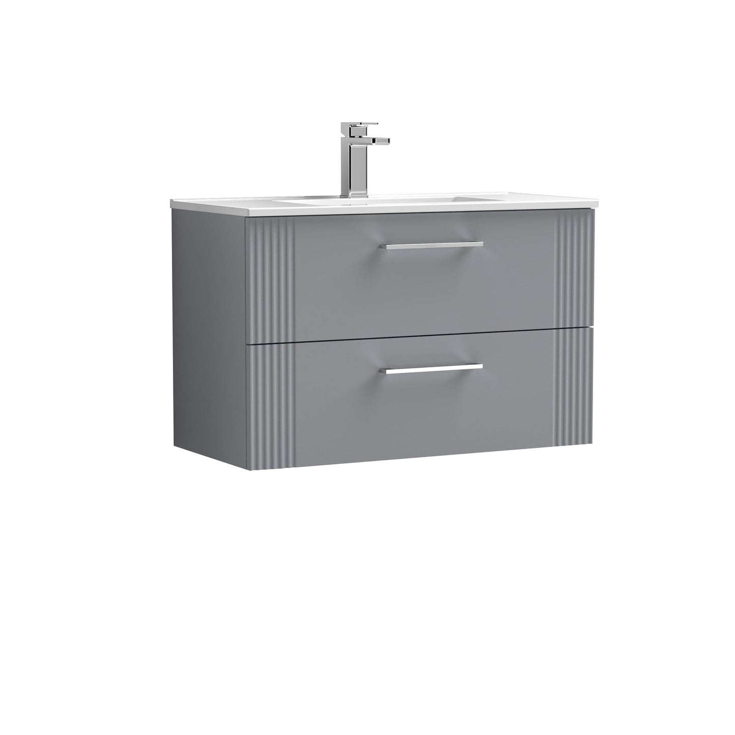 Nuie 800mm Satin Grey Wall Hung 2-Drawer Vanity & Basin With Chrome Handles