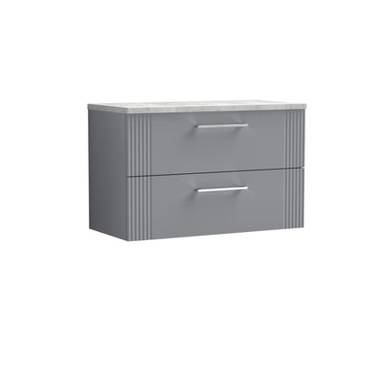 Nuie 800mm Deco Style Satin Grey Wall Hung 2-Drawer Vanity Unit With Laminate Top & Chrome Handles