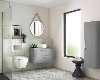 Nuie Deco 800mm Satin Grey Wall Hung 2-Drawer Vanity Unit & Worktop With Chrome Handles