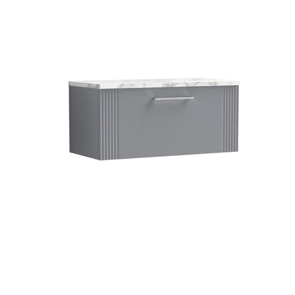 Nuie 800mm Satin Grey Part Fluted Wall Hung Single Drawer Vanity Unit With Laminate Worktop & Handle
