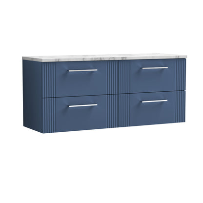Nuie 1200mm 4-Drawer Satin Blue Wall Hung Vanity Unit With Laminate Worktop