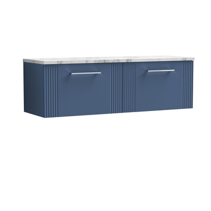 Nuie 1215mm Satin Blue Wall Hung 2-Drawer Vanity Unit With Laminate Worktop & Soft Close Drawers
