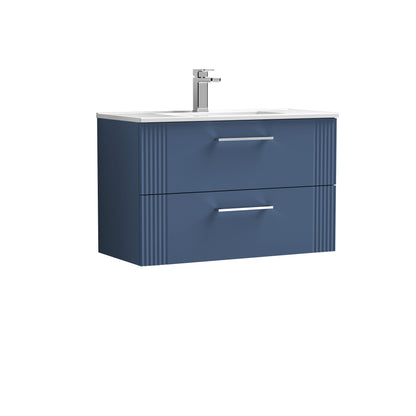 Nuie Deco 800mm Satin Blue Wall Hung 2-Drawer Vanity & Basin with Chrome Handles