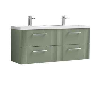 Nuie 1200mm Satin Green Wall Hung 4-Drawer Vanity Unit & Double Basin with Chrome Handles
