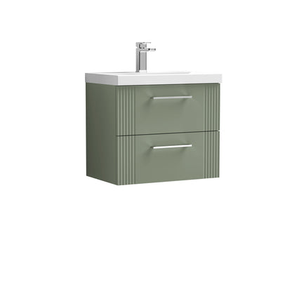 Nuie Deco 600mm Satin Green Wall Hung 2-Drawer Vanity Unit with Thin-Edge Basin & Chrome Handles