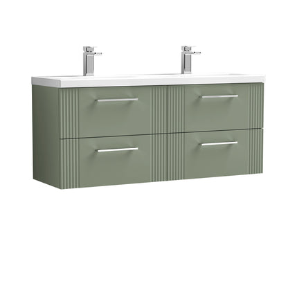 Nuie Deco 1200mm Satin Green Wall Hung 4-Drawer Vanity & Double Basin With Chrome Handles