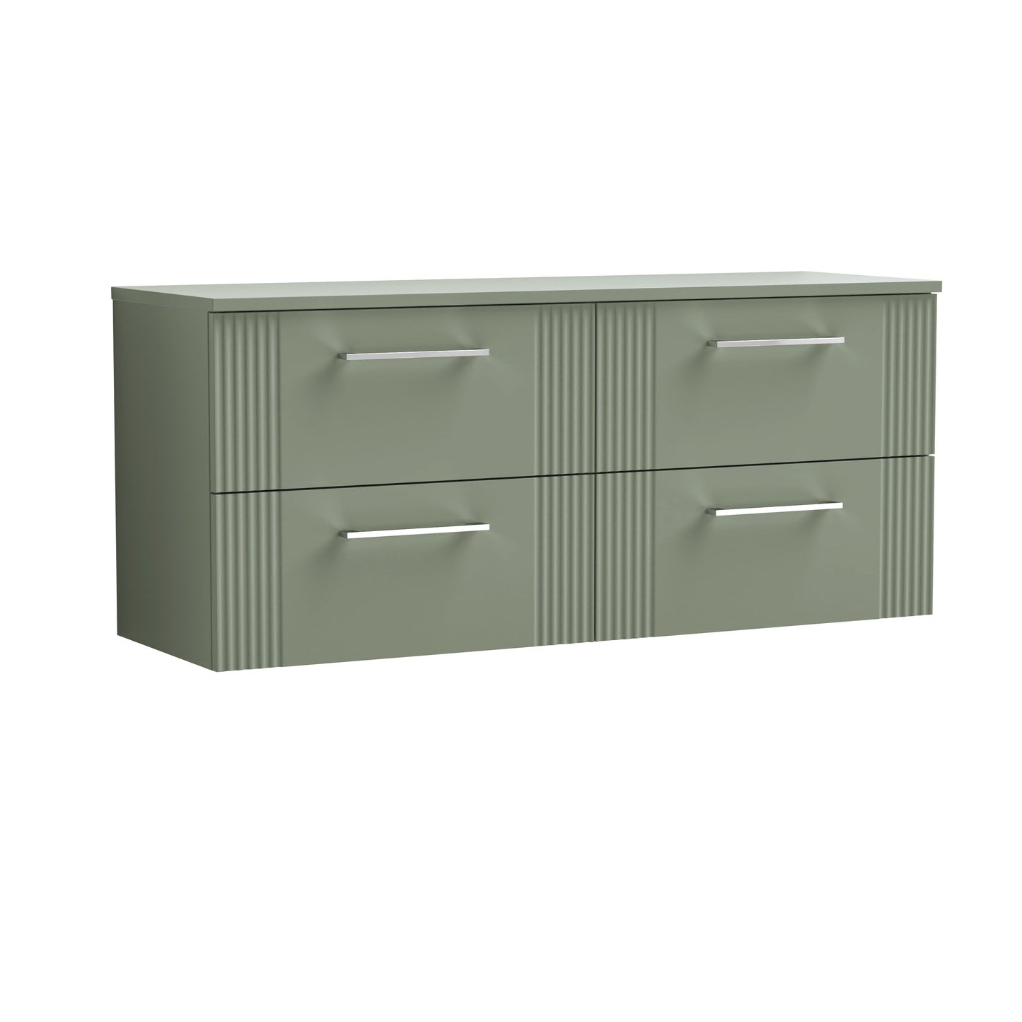 Nuie 1205mm Satin Green Wall Hung 4-Drawer Vanity Unit With Worktop & Chrome Handles