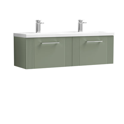 Nuie 1200mm Satin Green Part Fluted Wall Hung 2-Drawer Vanity & Double Basin with Chrome Handles
