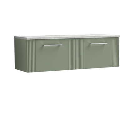 Nuie 1200mm Wall Hung Satin Green Part Fluted Vanity Unit With 2 Drawers & Laminate Worktop
