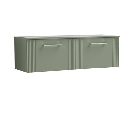 Nuie 1200mm Satin Green Art Deco Wall Hung 2-Drawer Vanity Unit With Worktop & Chrome Handles