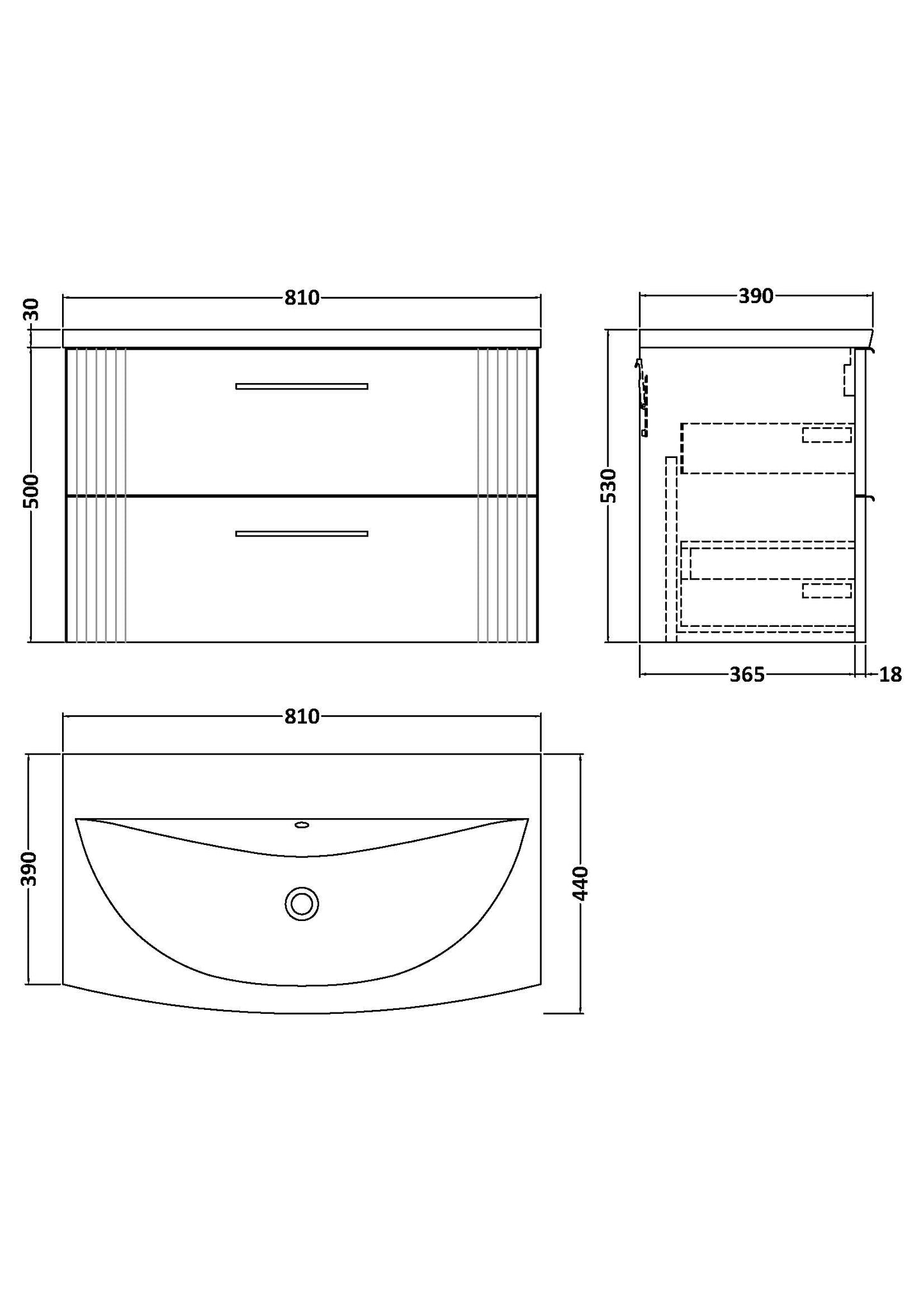 Nuie 800mm Satin Green Part Fluted Wall Hung 2-Drawer Vanity Unit with Basin & Chrome Handles