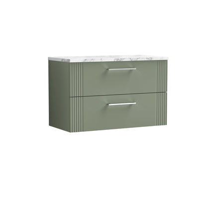 Nuie 800mm Satin Green 2-Drawer Wall Hung Vanity With Laminate Worktop