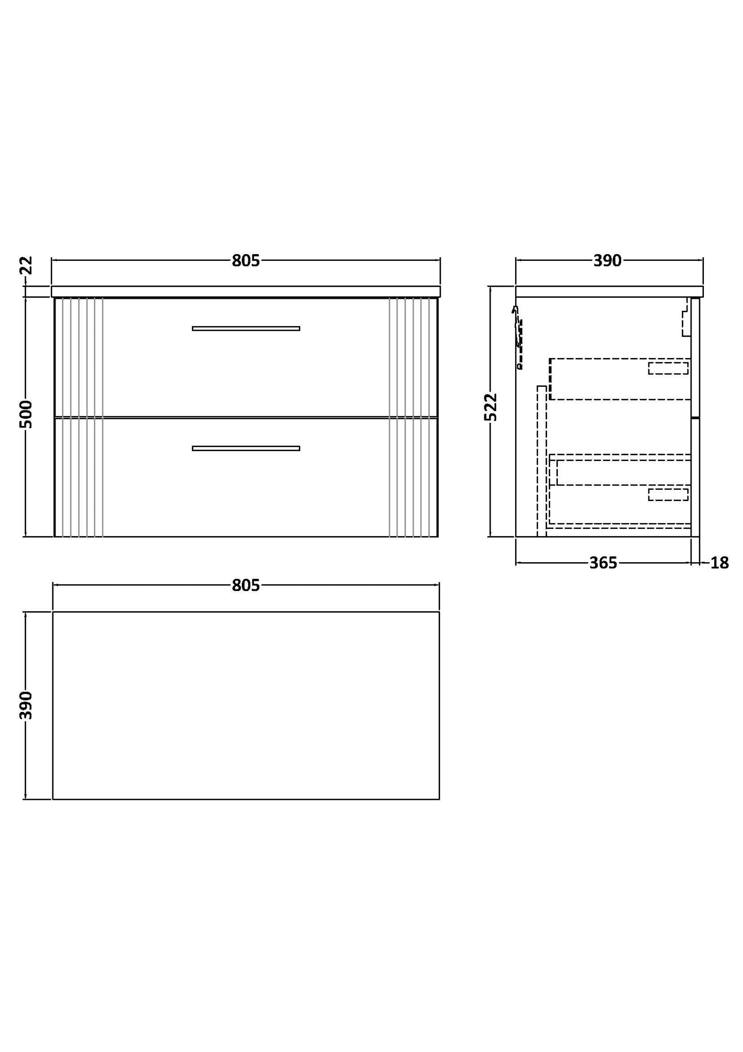 Nuie 800mm Satin Green 2-Drawer Wall Hung Vanity With Laminate Worktop
