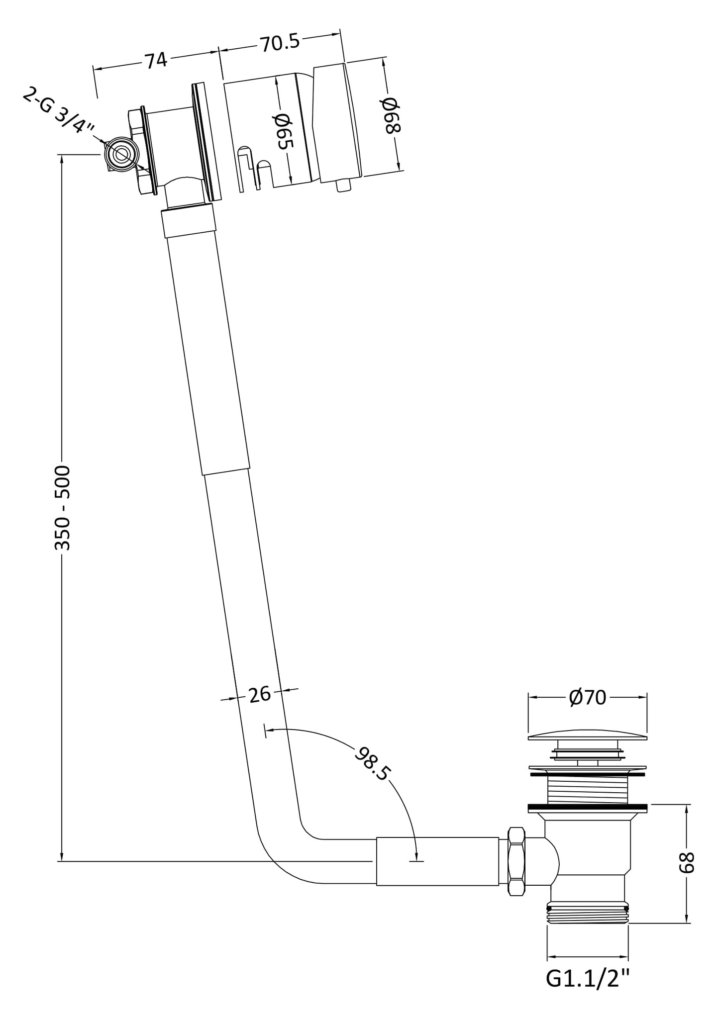 Series 2 Round Freeflow Bath Filler & Waste