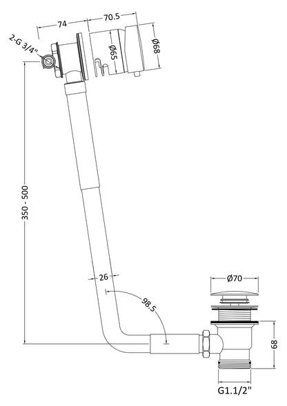 Series 2 Round Freeflow Bath Filler & Waste