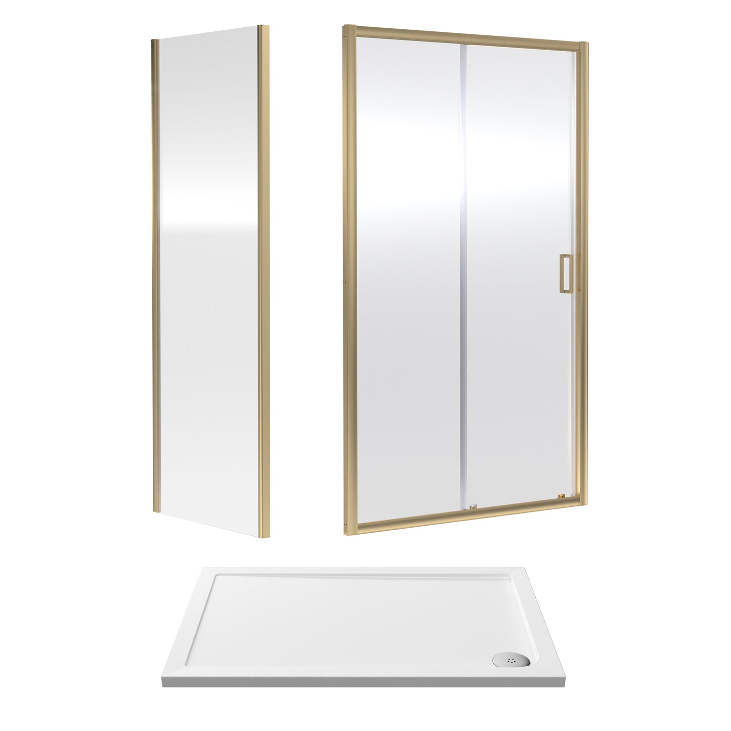 Nuie Rene 1190mm Framed Brushed Brass Sliding Door, Side Panel & Tray