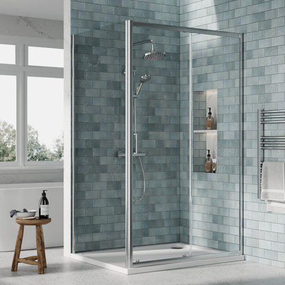 Nuie Rene 1190mm Framed Chrome Sliding Door, Side Panel & Tray