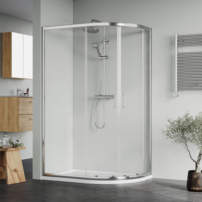 Nuie Rene 1180mm Framed Chrome Left Hand Offset Quadrant Shower Enclosure With Tray