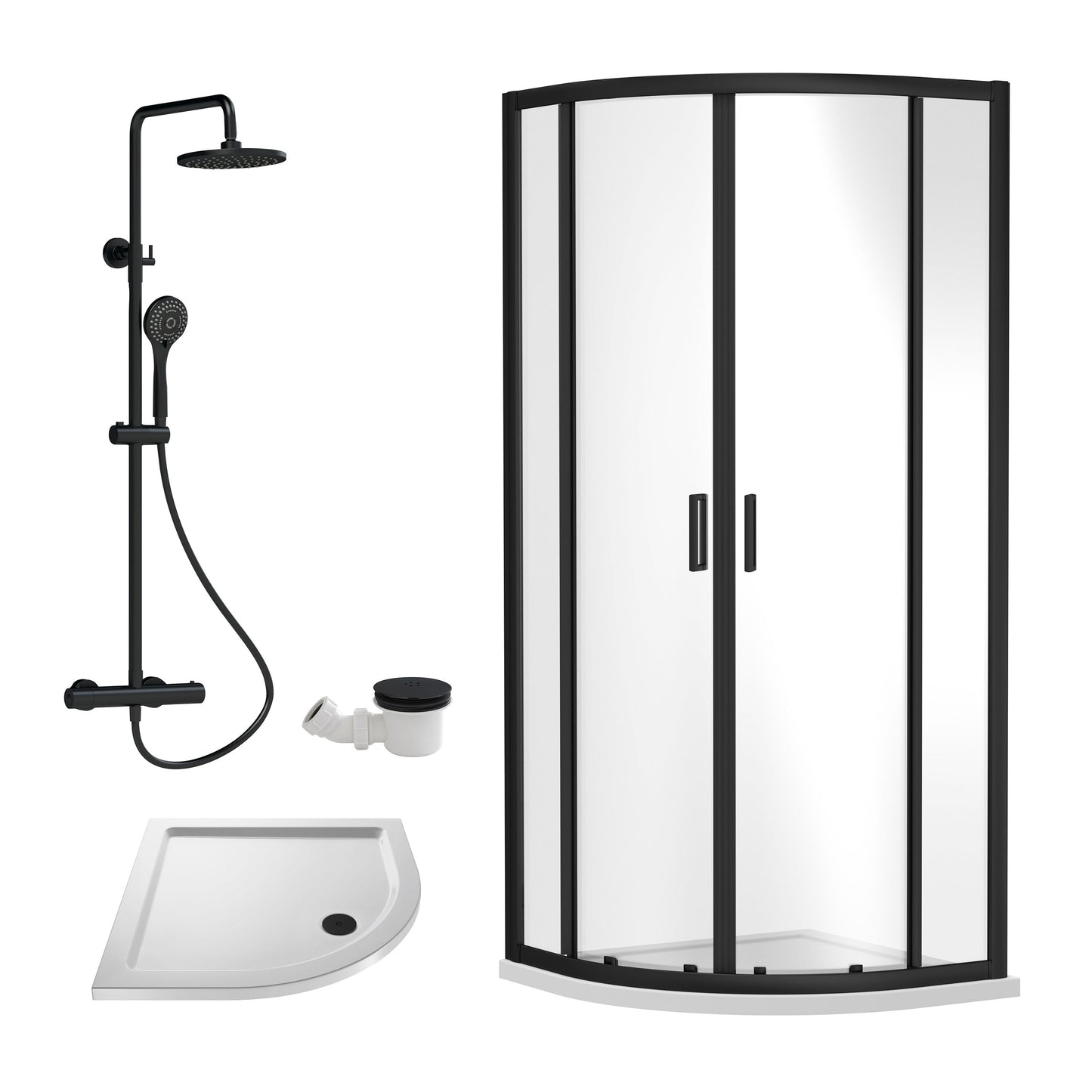 Nuie Rene 780mm Framed Matt Black Quadrant Shower Enclosure With Tray