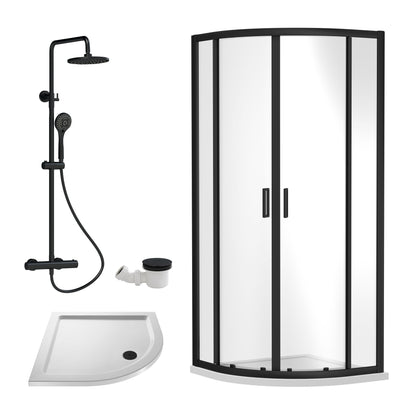 Nuie Rene 880mm Framed Matt Black Quadrant Shower Enclosure With Tray