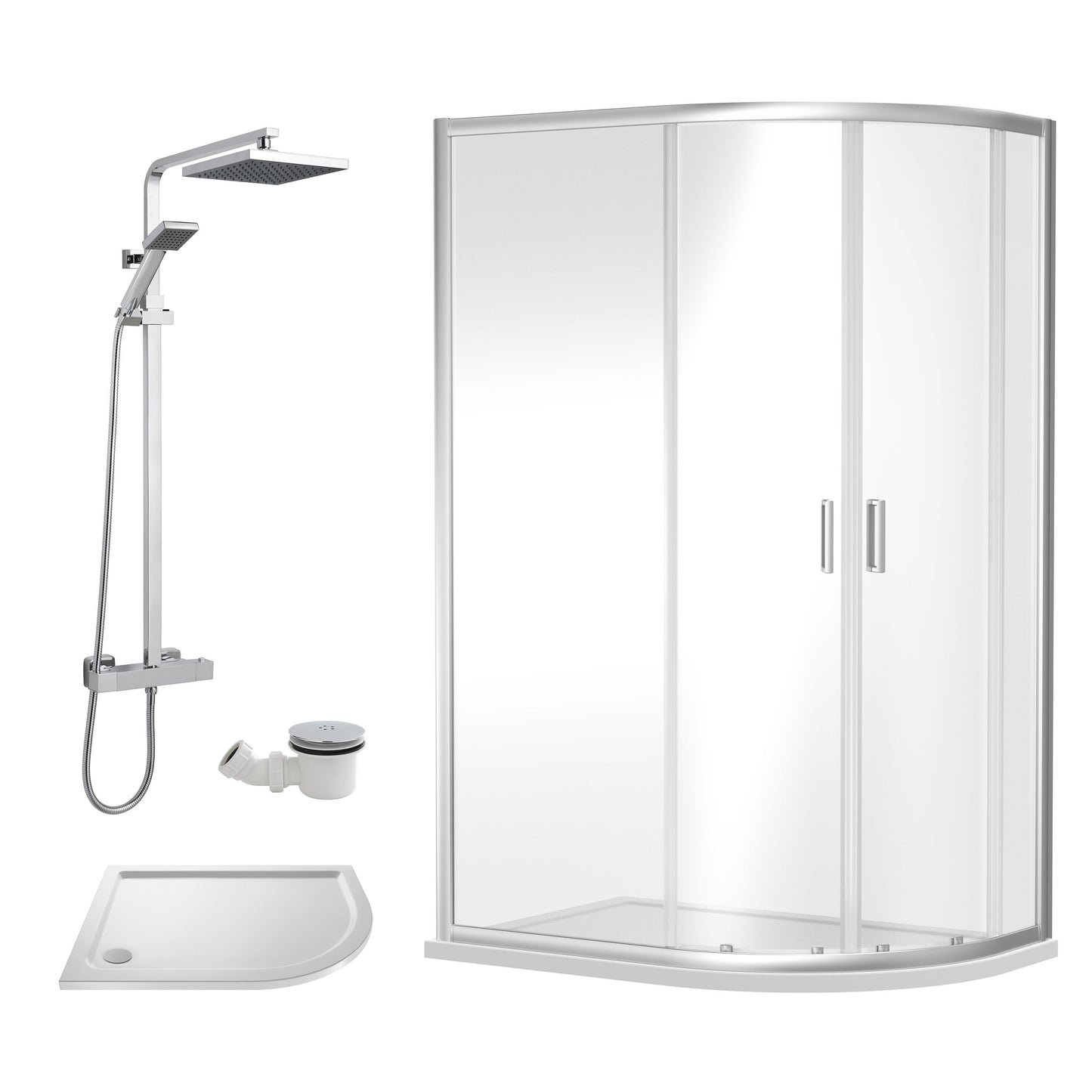 Nuie Rene 980mm Framed Satin Chrome Right Hand Offset Quadrant Shower Enclosure With Tray