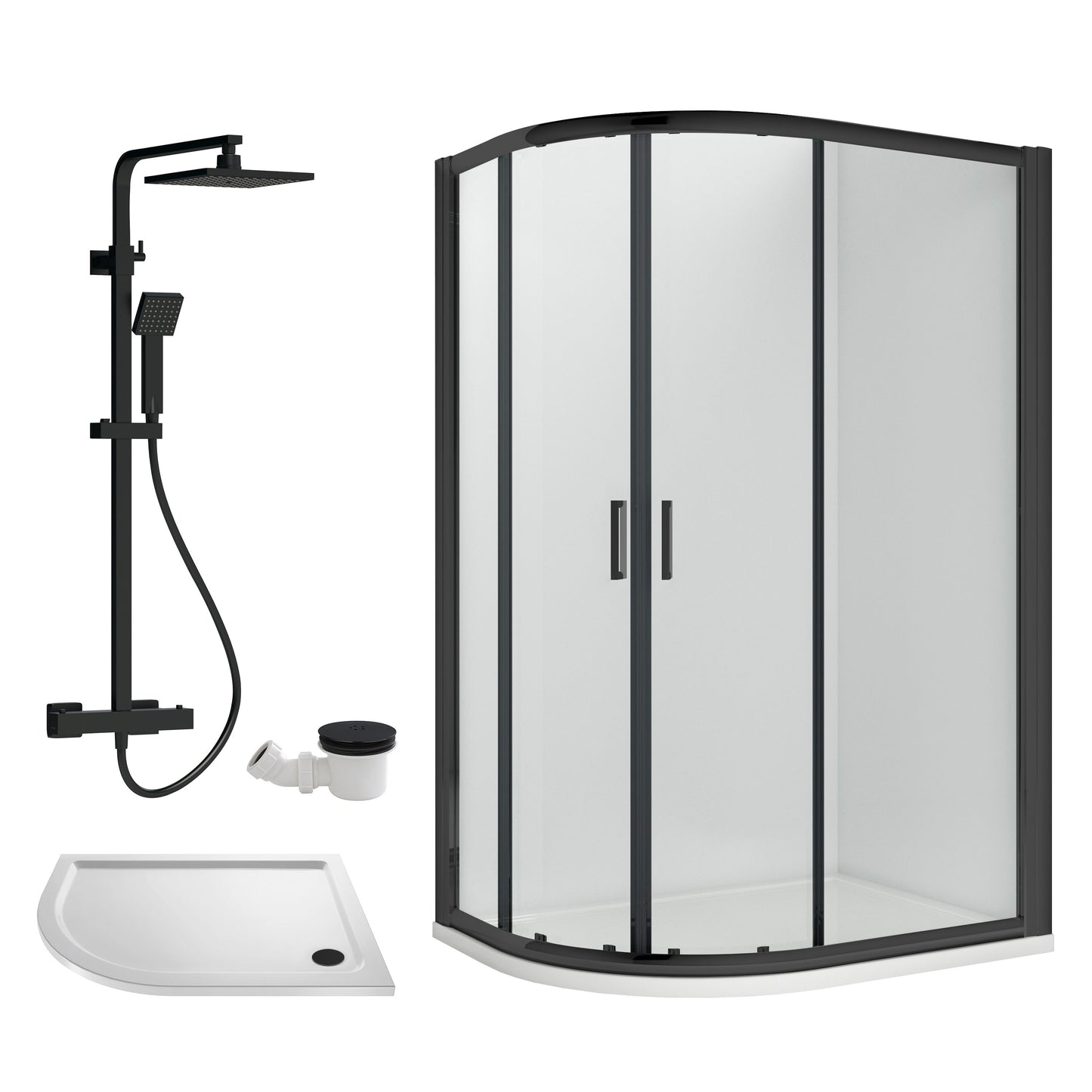Nuie Rene 1180mm Framed Matt Black Left Hand Offset Quadrant Shower Enclosure With Tray