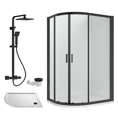 Nuie Rene 1180mm Framed Matt Black Left Hand Offset Quadrant Shower Enclosure With Tray