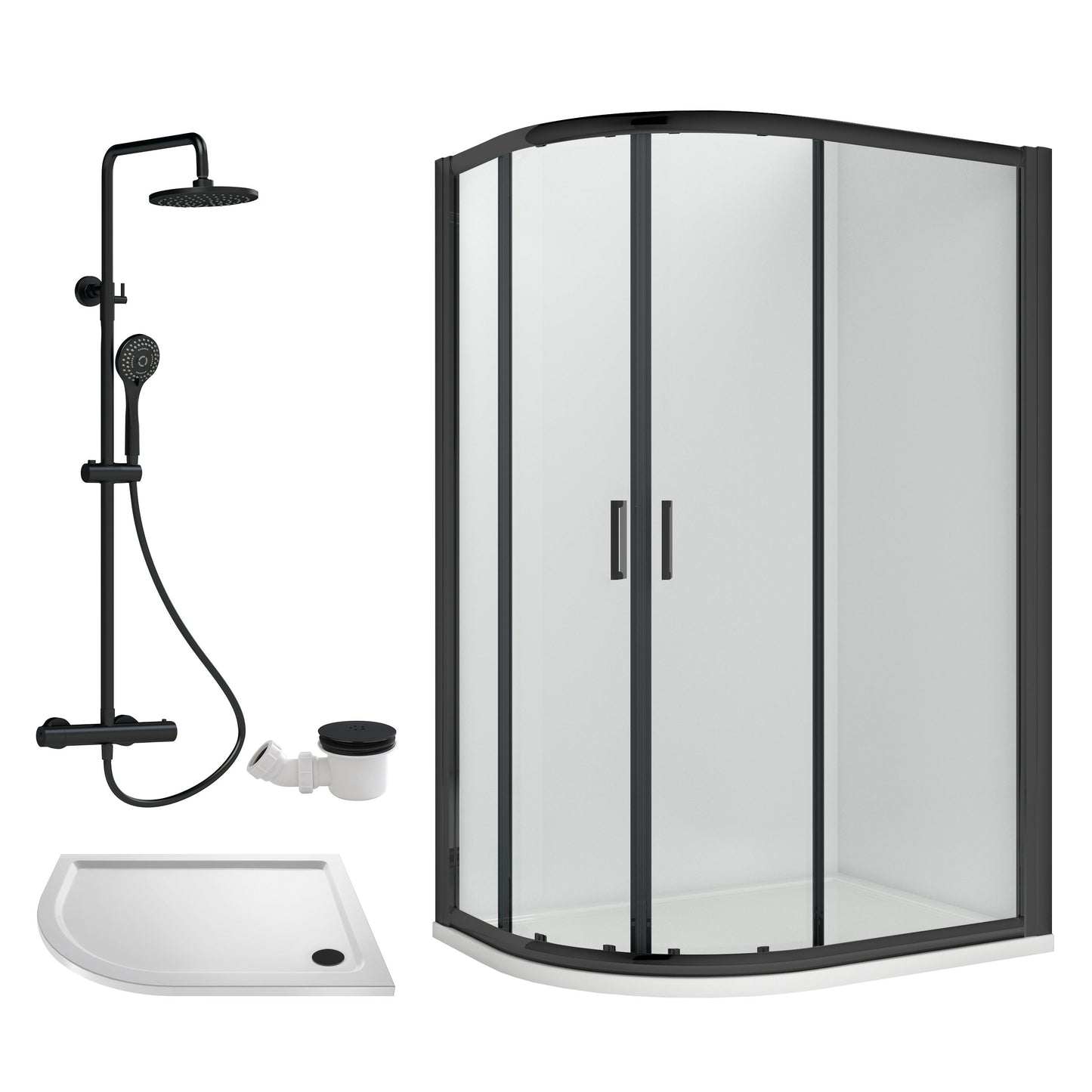 Nuie Rene 1180mm Framed Matt Black Left Hand Offset Quadrant Shower Enclosure With Tray