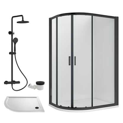 Nuie Rene 1180mm Framed Matt Black Left Hand Offset Quadrant Shower Enclosure With Tray