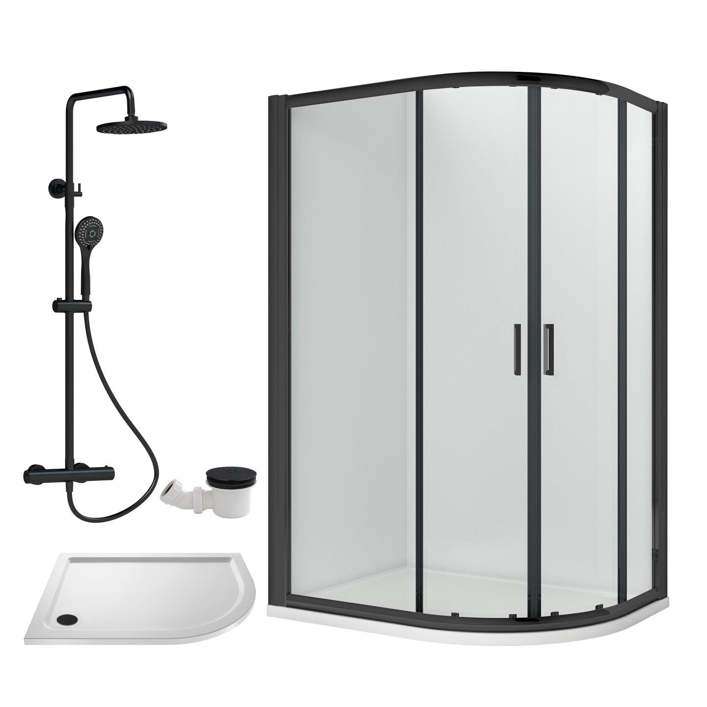 Nuie Rene 1180mm Framed Matt Black Right Hand Offset Quadrant Shower Enclosure With Tray